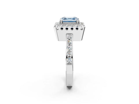 White gold Fancy Blue Asscher Cut Diamond Halo Ring with Pavé Band and Prong Setting_38