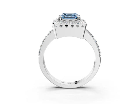 White gold Fancy Blue Asscher Cut Diamond Halo Ring with Pavé Band and Prong Setting_39
