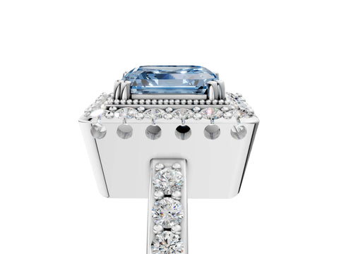 White gold Fancy Blue Asscher Cut Diamond Halo Ring with Pavé Band and Prong Setting_41