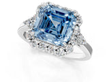 White gold Fancy Blue Asscher Cut Diamond Halo Ring with Pear Side Stones and Prong Setting_59