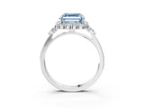 White gold Fancy Blue Asscher Cut Diamond Halo Ring with Pear Side Stones and Prong Setting_61