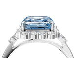 White gold Fancy Blue Asscher Cut Diamond Halo Ring with Pear Side Stones and Prong Setting_62
