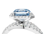 White gold Fancy Blue Asscher Cut Diamond Halo Ring with Round Split Shank and Prong Setting_103