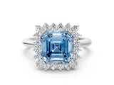 White gold Fancy Blue Asscher  Cut Diamond Halo Ring with Solitaire Band and Prong Setting_46