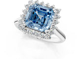 White gold Fancy Blue Asscher  Cut Diamond Halo Ring with Solitaire Band and Prong Setting_47
