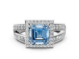 White gold Fancy Blue Asscher Cut Diamond Halo Ring with Split Shank Pavé Band and Four-Prong Setting_22