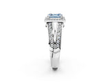 White gold Fancy Blue Asscher Cut Diamond Halo Ring with Split Shank Pavé Band and Four-Prong Setting_26