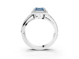White gold Fancy Blue Asscher Cut Diamond Halo Ring with Split Shank Pavé Band and Four-Prong Setting_27