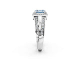 White gold Fancy Blue Asscher Cut Diamond Halo Ring with Split Shank Pavé Band and Four-Prong Setting_42