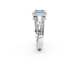 White gold Fancy Blue Asscher Cut Diamond Halo Ring with Split Shank Pavé Band and Four-Prong Setting_62