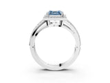 White gold Fancy Blue Asscher Cut Diamond Halo Ring with Split Shank Pavé Band and Four-Prong Setting_63