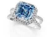 White gold Fancy Blue Asscher Cut Diamond Halo Ring with Split Shank Pavé Band and Prong Setting_35