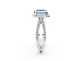White gold Fancy Blue Asscher Cut Diamond Halo Ring with Split Shank Pavé Band and Prong Setting_36