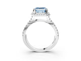 White gold Fancy Blue Asscher Cut Diamond Halo Ring with Split Shank Pavé Band and Prong Setting_37