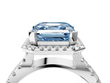 White gold Fancy Blue Asscher Cut Diamond Halo Ring with Split Shank Pavé Band and Prong Setting_38