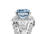 White gold Fancy Blue Asscher Cut Diamond Halo Ring with Split Shank and Bezel Accents and Four-Prong Setting_5