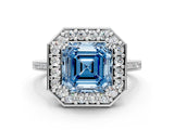 White gold Fancy Blue Asscher Cut Diamond Halo Ring with Split Shank and Four-Prong Setting_17