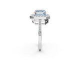 White gold Fancy Blue Asscher Cut Diamond Halo Ring with Split Shank and Four-Prong Setting_19