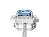 White gold Fancy Blue Asscher Cut Diamond Halo Ring with Split Shank and Four-Prong Setting_22