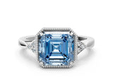White gold Fancy Blue Asscher Cut Diamond Halo Ring with Tapered Band and Four-Prong Setting_19