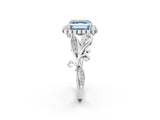 White gold Fancy Blue Asscher Cut Diamond Halo Ring with Vintage Split Shank and Four-Prong Setting_150