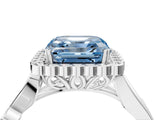 White gold Fancy Blue Asscher Cut Diamond Halo Ring with Vintage Split Shank and Four-Prong Setting_150