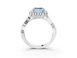 White gold Fancy Blue Asscher Cut Diamond Halo Ring with Vintage Split Shank and Four-Prong Setting_151