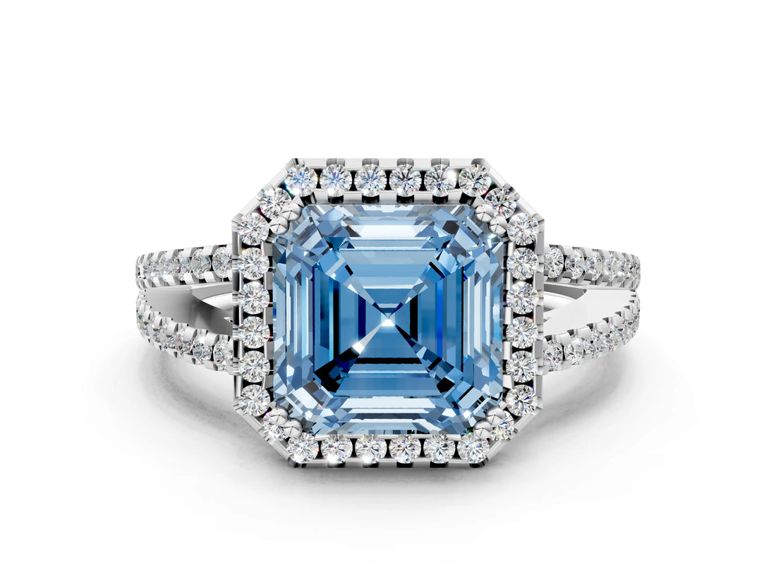 White gold Fancy Blue Asscher Cut Diamond Halo Split Shank Engagement Ring_51