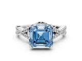 White gold Fancy Blue Asscher Cut Diamond  Halo Twist Band Solitaire Prong Setting Ring_12