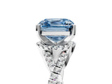 White gold Fancy Blue Asscher Cut Diamond  Halo Twist Band Solitaire Prong Setting Ring_17