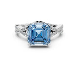 White gold Fancy Blue Asscher Cut Diamond  Halo Twist Band Solitaire Prong Setting Ring_25