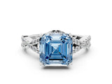 White gold Fancy Blue Asscher Cut Diamond  Halo Twist Band Solitaire Prong Setting Ring_55