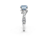 White gold Fancy Blue Asscher Cut Diamond  Halo Twist Band Solitaire Prong Setting Ring_57