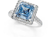 White gold Fancy Blue Asscher  Cut Diamond Milgrain Floral Halo Engagement Ring with Pavé Band_16