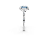 White gold Fancy Blue Asscher  Cut Diamond Milgrain Floral Halo Engagement Ring with Pavé Band_17