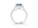 White gold Fancy Blue Asscher  Cut Diamond Milgrain Floral Halo Engagement Ring with Pavé Band_18