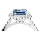 White gold Fancy Blue Asscher  Cut Diamond Milgrain Floral Halo Engagement Ring with Pavé Band_19