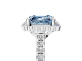 White gold Fancy Blue Asscher  Cut Diamond Milgrain Floral Halo Engagement Ring with Pavé Band_20