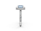 White gold Fancy Blue Asscher Cut Diamond Milgrain Halo Engagement Ring with Round Pavé Band and Prong Setting_14