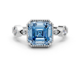 White gold Fancy Blue Asscher  Cut Diamond Milgrain Marquise Band with Prong Setting_3