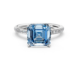 White gold Fancy Blue Asscher  Cut Diamond Pavé Band Ring with Four-Prong Setting_16
