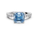 White gold Fancy Blue Asscher Cut Diamond Pavé Band Solitaire Ring with Prong Setting_22