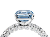 White gold Fancy Blue Asscher Cut Diamond Pavé Band Solitaire Ring with Prong Setting_26