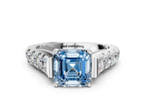 White gold Fancy Blue Asscher  Cut Diamond Pavé Band Solitaire with Four-Prong Setting_15