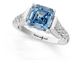 White gold Fancy Blue Asscher  Cut Diamond Pavé Band Solitaire with Four-Prong Setting_16