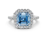 White gold Fancy Blue Asscher Cut Diamond Pavé Halo Ring with Four-Prong Setting_46