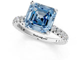 White gold Fancy Blue Asscher Cut Diamond Pavé Solitaire Ring with Round Band and Prong Setting_13