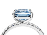 White gold Fancy Blue Asscher Cut Diamond Pavé Solitaire Ring with Round Band and Prong Setting_16