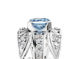 White gold Fancy Blue Asscher Cut Diamond Pave Art Deco Split Shank Ring with Four-Prong Setting_5