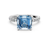 White gold Fancy Blue Asscher Cut Diamond Pave Band Solitaire Ring with Round  and Prong Setting_89